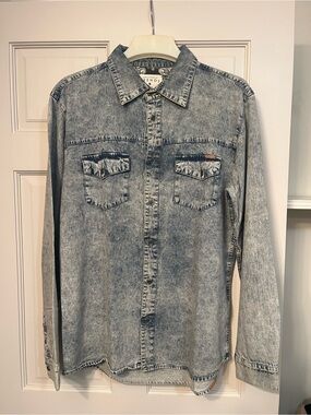 Afends Light Blue Acid Wash Button-Down Shirt